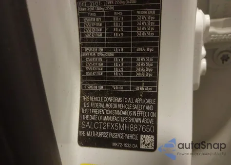 2021 Land Rover Discovery Sport S R-Dynamic z USA, uszkodzony, nr VIN SALCT2FX5MH887650